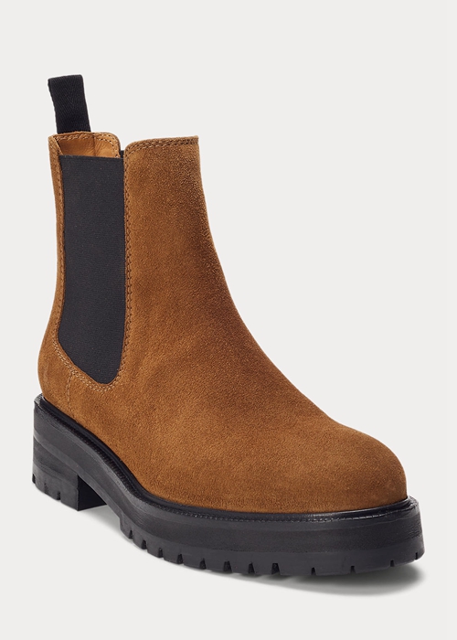 Brown Ralph Lauren Suede Lug Chelsea Women's Boots | 7562-XCANU