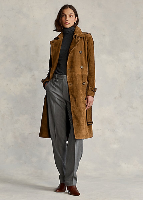 Brown Ralph Lauren Suede Women\'s Coats | 5071-TYUQZ