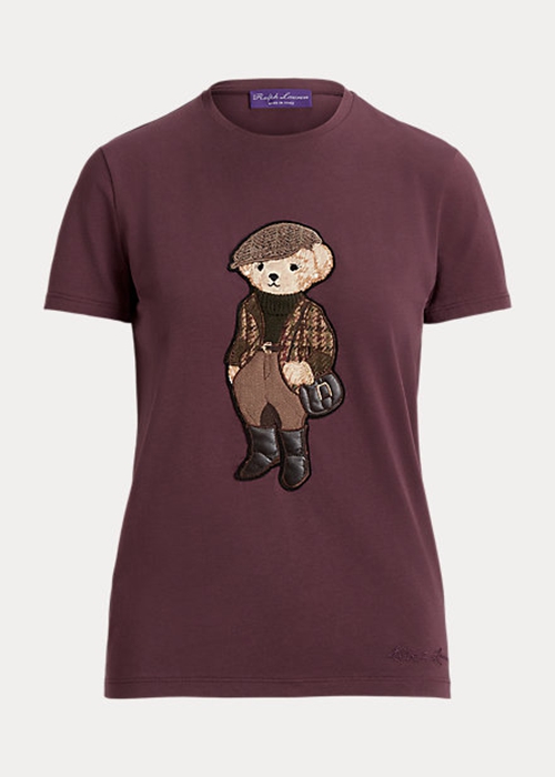 Burgundy Ralph Lauren Tweed Polo Bear Cotton Women's T Shirts | 4372-AYQJF