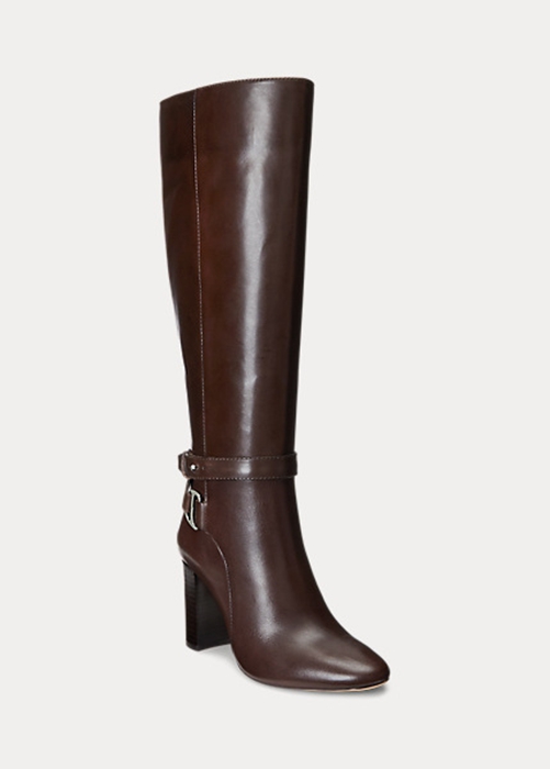 Chocolate Ralph Lauren Makenna Burnished Leather Riding Women's Boots | 0693-WAXHG