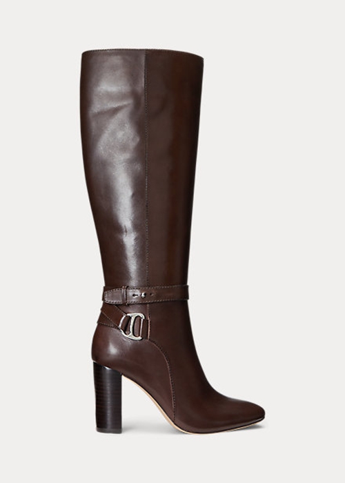 Chocolate Ralph Lauren Makenna Burnished Leather Riding Women\'s Boots | 0693-WAXHG
