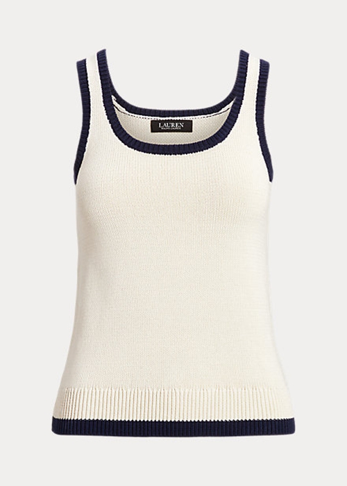 Cream / Navy Ralph Lauren Two-Tone Cotton-Blend Sleeveless Women's Sweaters | 7356-NJMZW