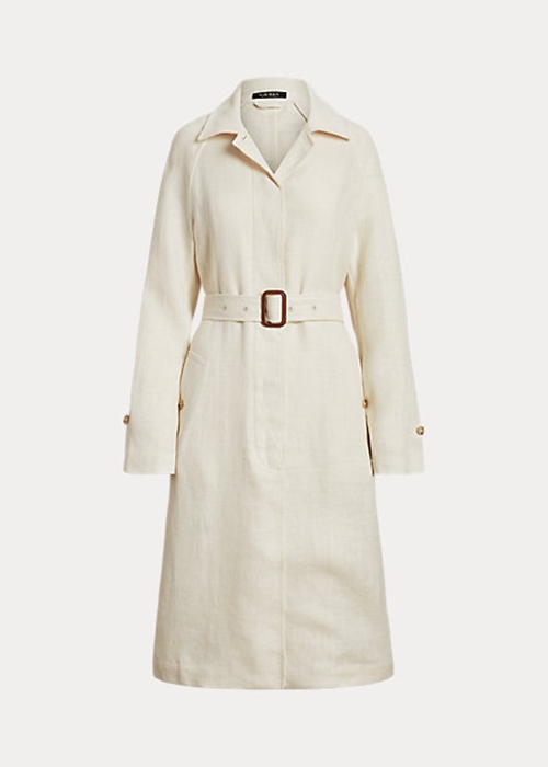 Cream Ralph Lauren Belted Herringbone Linen Women's Coats | 2908-FVOTB