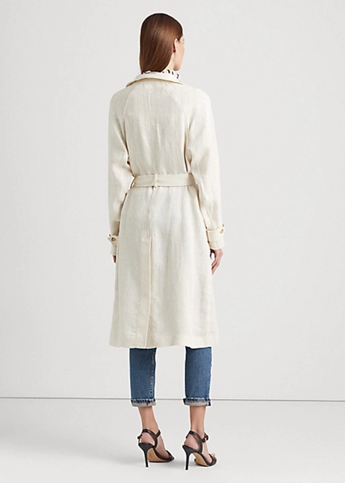 Cream Ralph Lauren Belted Herringbone Linen Women's Coats | 2908-FVOTB