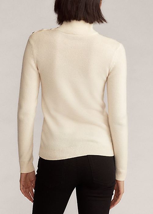 Cream Ralph Lauren Buttoned Cashmere Turtleneck Women's Sweaters | 4039-OXQTV