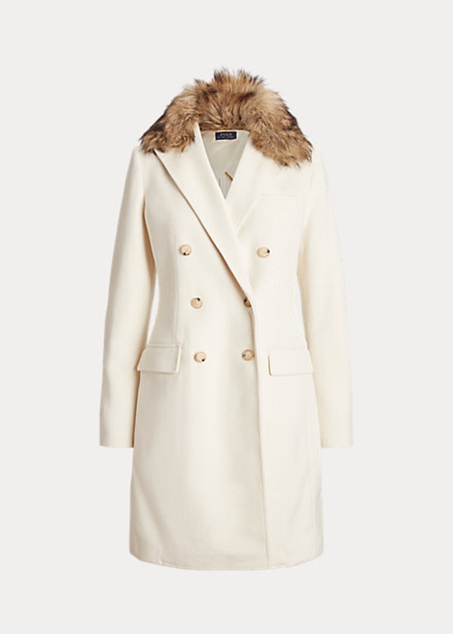 Cream Ralph Lauren Faux Fur-Collar Double-Breasted Women's Coats | 8102-NRYKL