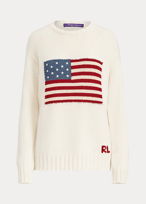 Cream Ralph Lauren Flag Cashmere Crewneck Women\'s Sweaters | 8397-NXQHZ