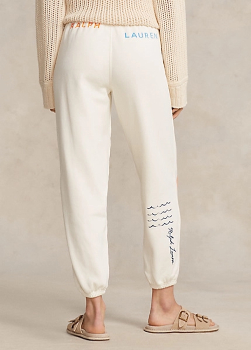 Cream Ralph Lauren Logo & Wave Graphic Fleece Women's Sweatpants | 3014-CTSFB