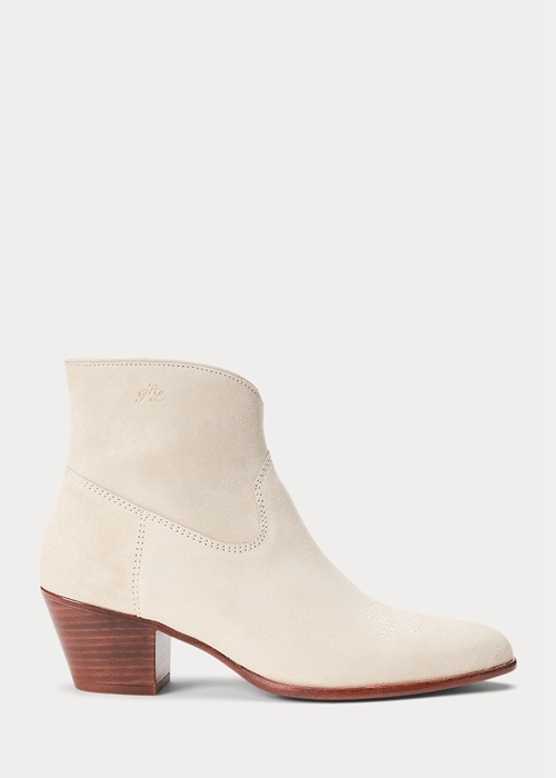 Cream Ralph Lauren Lucille Calfskin-Suede Women\'s Boots | 8410-MAPGU