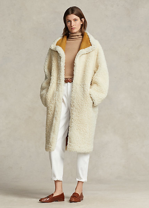 Cream Ralph Lauren Oversize Reversible Shearling Women\'s Coats | 7923-TSXKA