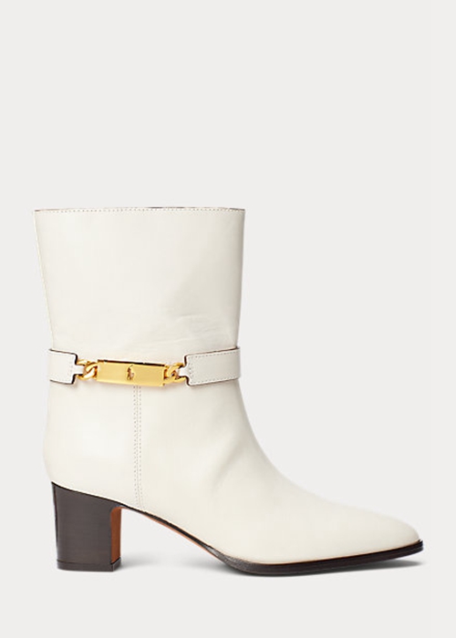 Cream Ralph Lauren Polo ID Waxed Calfskin Women\'s Boots | 8957-YXOWU