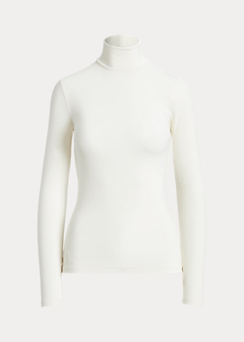 Cream Ralph Lauren Stretch Ribbed Turtleneck Women's T Shirts | 6279-WFQKN