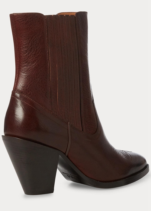 Dark Brown Ralph Lauren Lowrey Leather Cowboy Women's Boots | 2905-DTWIS