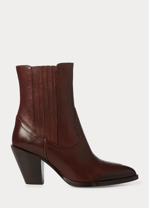 Dark Brown Ralph Lauren Lowrey Leather Cowboy Women\'s Boots | 2905-DTWIS