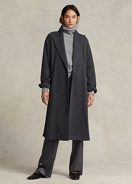 Dark Grey Ralph Lauren Flannel Wrap Women\'s Coats | 4358-FSVEP