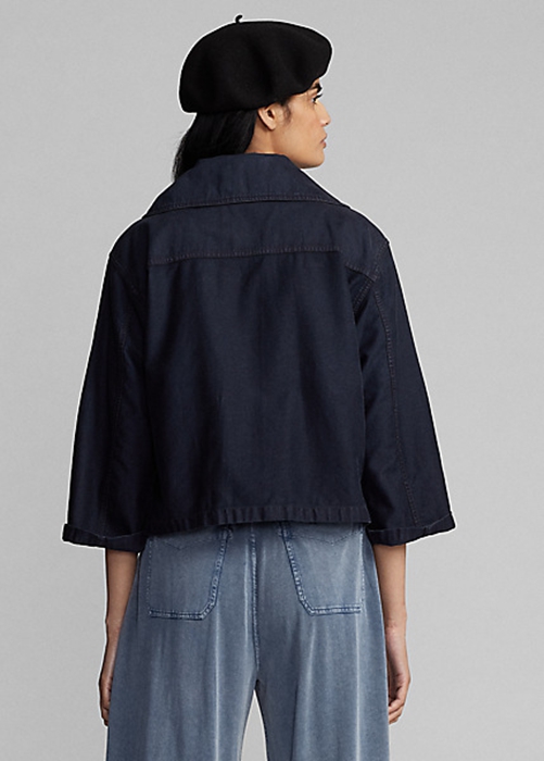Dark Indigo Ralph Lauren Cropped Indigo Cotton-linen  Women's Jackets | 3789-ODTIL