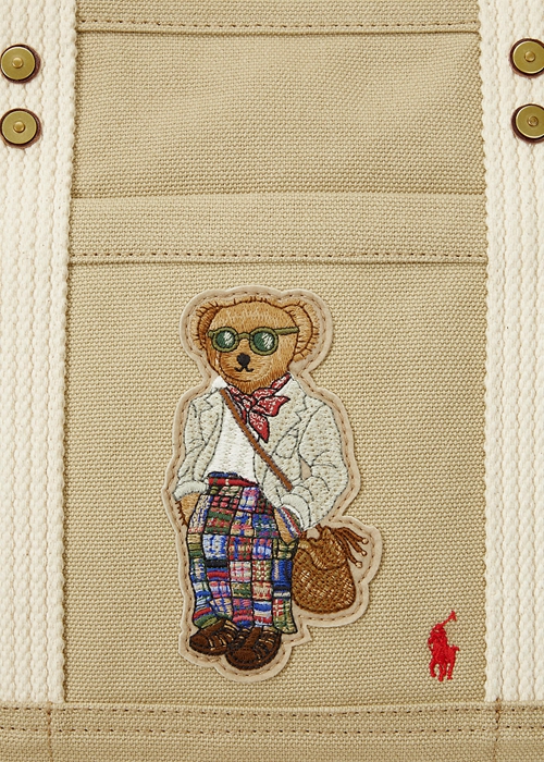Dune Tan Ralph Lauren Canvas Small Polo Bear Women's Tote Bags | 8962-IRMHQ