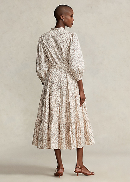 Flower Ralph Lauren Belted Floral Cotton Tiered Women's Dress | 8461-ZHQPL