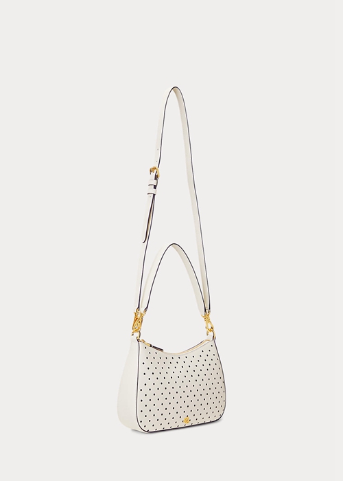 French Navy Dot/Cream Ralph Lauren Polka-Dot Leather Medium Women's Handbag | 6293-PTUYD