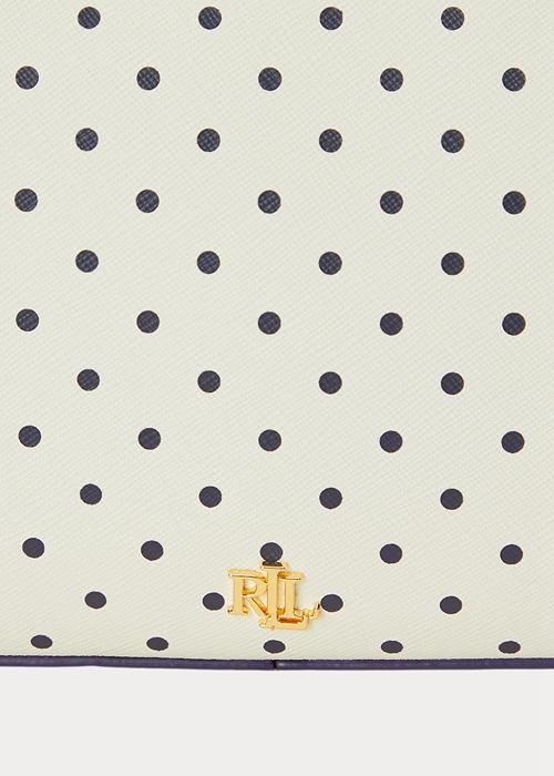 French Navy Dot/Cream Ralph Lauren Polka-Dot Leather Medium Women's Handbag | 6293-PTUYD