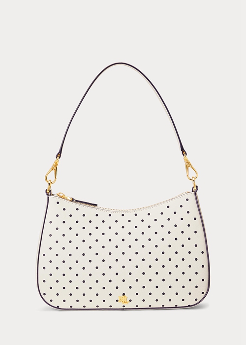 French Navy Dot/Cream Ralph Lauren Polka-Dot Leather Medium Women\'s Handbag | 6293-PTUYD