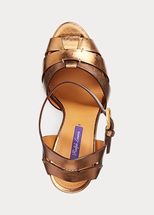Gold Ralph Lauren Callahan Metallic Calfskin Women's Sandals | 5971-UDWQF