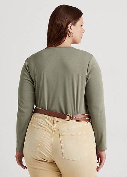 Green Ralph Lauren Cotton-Blend Long-Sleeve Women's Tops | 5340-TNAYU