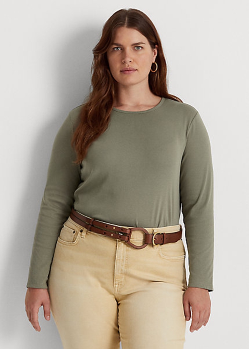Green Ralph Lauren Cotton-Blend Long-Sleeve Women\'s Tops | 5340-TNAYU
