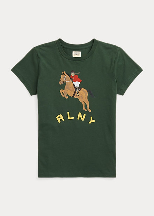 Green Ralph Lauren Equestrian Appliqué Logo Jersey Women's T Shirts | 0182-JDLSU