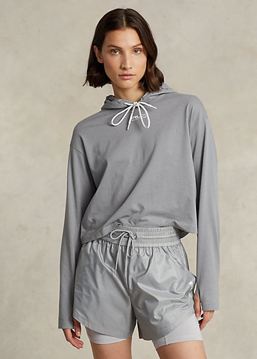 Grey Ralph Lauren Cropped Cotton Jersey Women\'s Sweatshirts | 1724-QHPOS