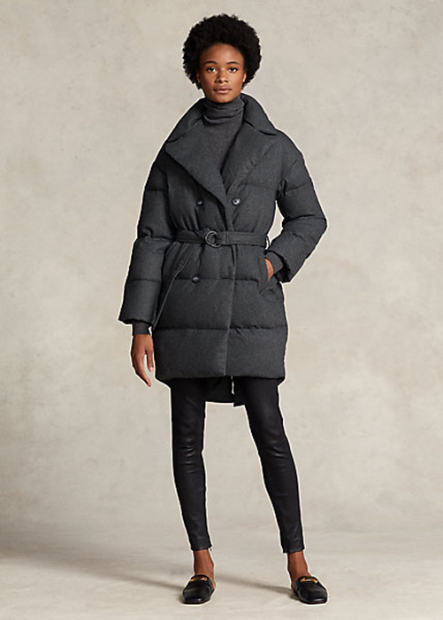 Grey Ralph Lauren Quilted Double-Breasted Down Women\'s Coats | 4619-LVFQZ
