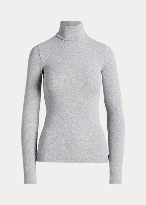 Grey Ralph Lauren Stretch Ribbed Turtleneck Women's T Shirts | 0364-KZTOE