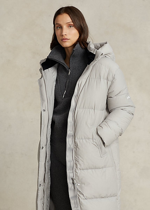 Grey Ralph Lauren Water-Resistant Down Hooded Women\'s Coats | 5720-QEJZY