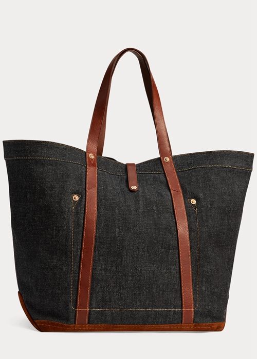 Indigo Ralph Lauren Leather-Trim Denim Women's Tote Bags | 4721-YVGJA