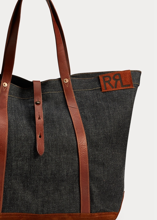 Indigo Ralph Lauren Leather-Trim Denim Women's Tote Bags | 4721-YVGJA