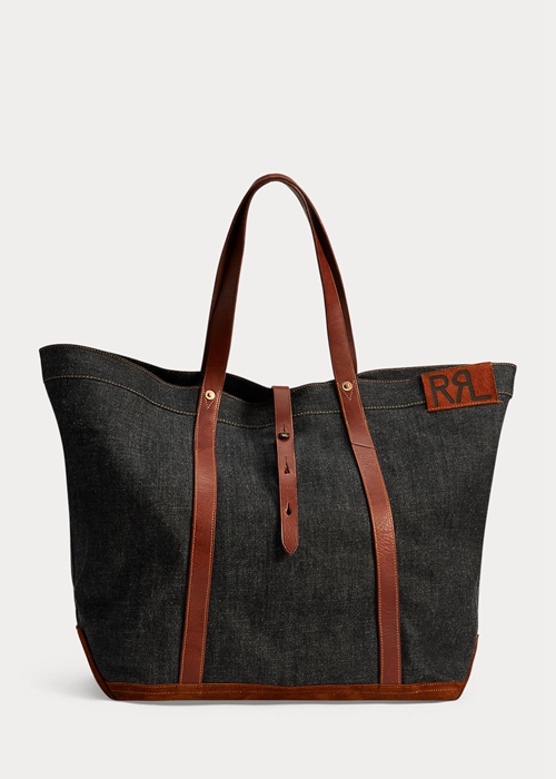 Indigo Ralph Lauren Leather-Trim Denim Women\'s Tote Bags | 4721-YVGJA