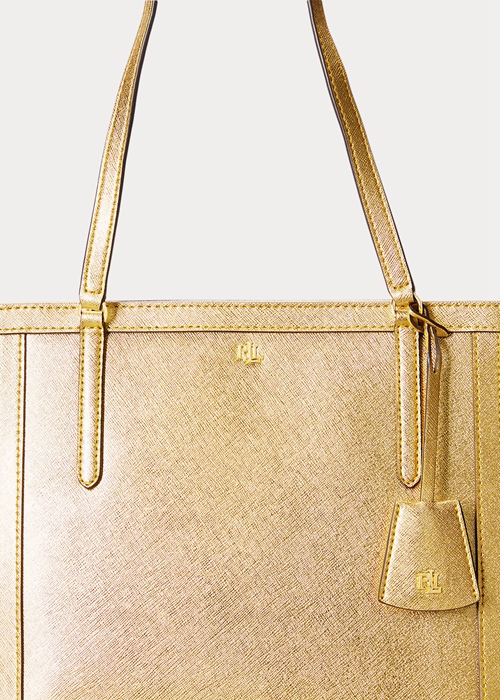 Modern Gold Ralph Lauren Crosshatch Leather Medium Clare Women's Tote Bags | 2468-OMSQH