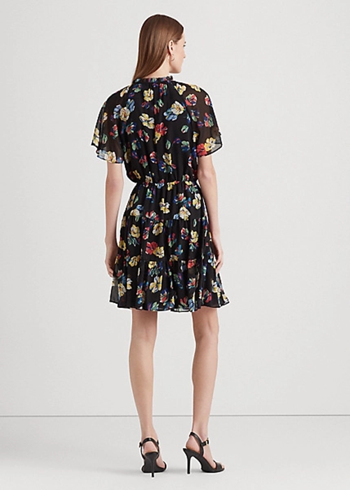 Multicolor Ralph Lauren Floral Crinkle Georgette Women's Dress | 4607-GFYMQ