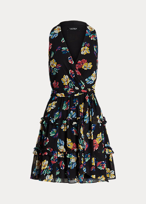 Multicolor Ralph Lauren Floral Crinkle Georgette Surplice Women's Dress | 4962-IZFBS