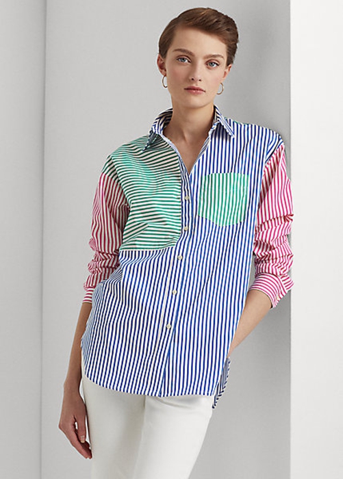 Multicolor Ralph Lauren Striped Cotton Broadcloth Women\'s Shirts | 4597-GNFCY