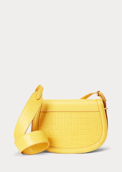 Mustard Ralph Lauren Polo ID Croc-Embossed Women's Saddle Bags | 9105-IYHFM