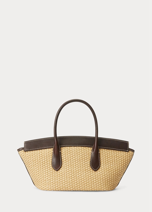 Natural Ralph Lauren Leather & Straw Medium Bellport Women's Satchel Bags | 2951-YOCVN