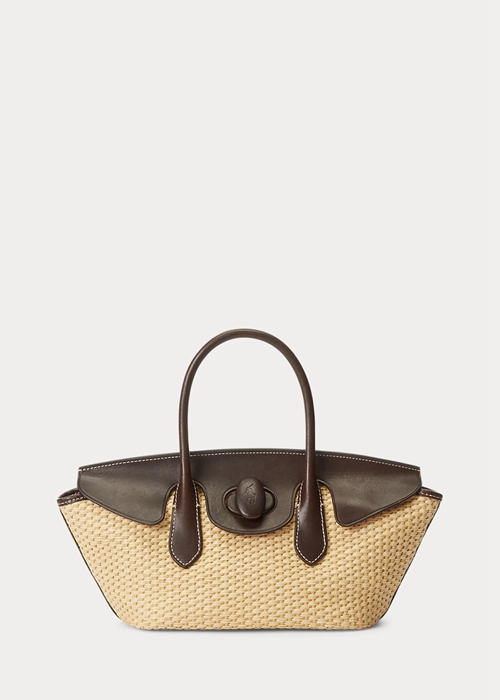Natural Ralph Lauren Leather & Straw Medium Bellport Women\'s Satchel Bags | 2951-YOCVN