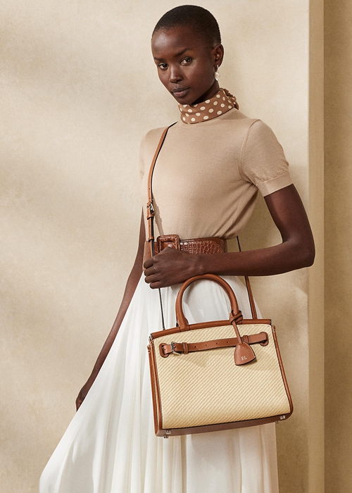 Natural Ralph Lauren Raffia & Calfskin Medium RL50 Women's Handbag | 6594-LSVMJ