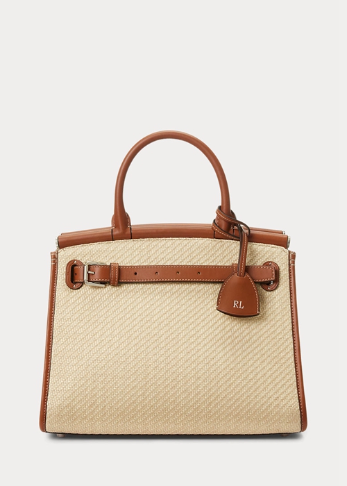 Natural Ralph Lauren Raffia & Calfskin Medium RL50 Women\'s Handbag | 6594-LSVMJ