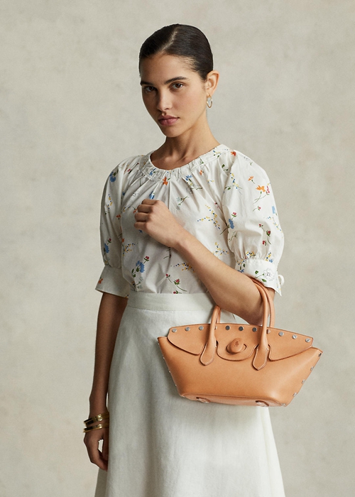 Natural Ralph Lauren Studded Vachetta Medium Bellport Women's Satchel Bags | 4350-OCXZB