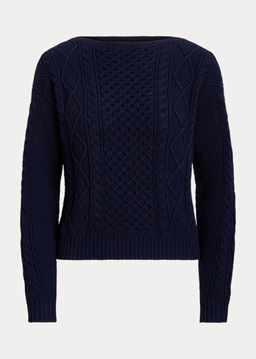 Navy Ralph Lauren Aran-Knit Cotton Boatneck Women's Sweaters | 5781-EOKQW