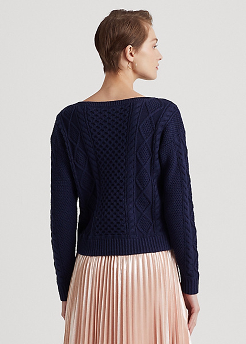 Navy Ralph Lauren Aran-Knit Cotton Boatneck Women's Sweaters | 5781-EOKQW