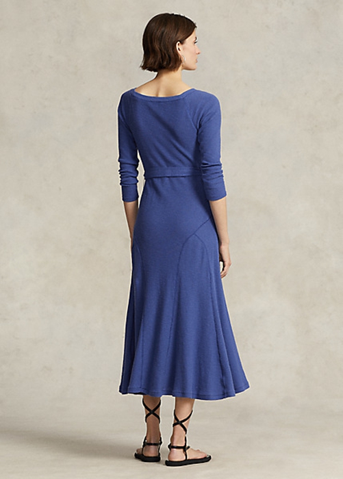 Navy Ralph Lauren Cotton Boatneck Midi Women's Dress | 3962-XRAPW