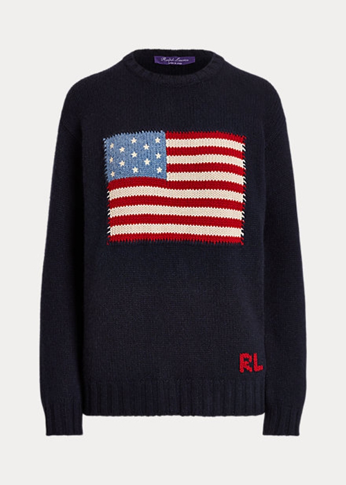 Navy Ralph Lauren Flag Cashmere Crewneck Women's Sweaters | 4529-QFSAI